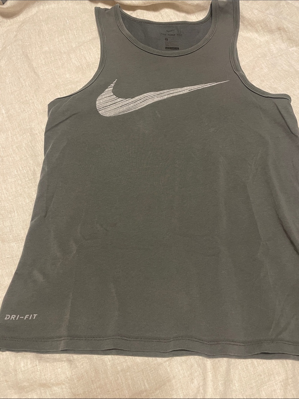 Nike Men’s Gray Dri-FIT Tank with White Swoosh
